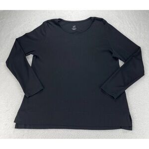 J.Jill Perfect Pima Black PULLOVER TUNIC TOP ~ SIZE L Pima Cotton Boho Lagenlook